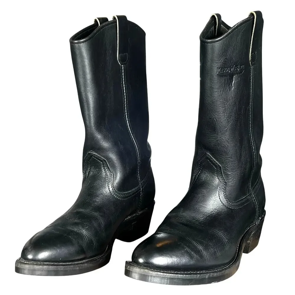 Mason Western Men’s Black Leather Vibram Sole Western Cowboy Boot Size US 9 EE